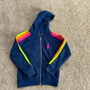 Aviator Nation zip up with Neon stripes. Kids size 12